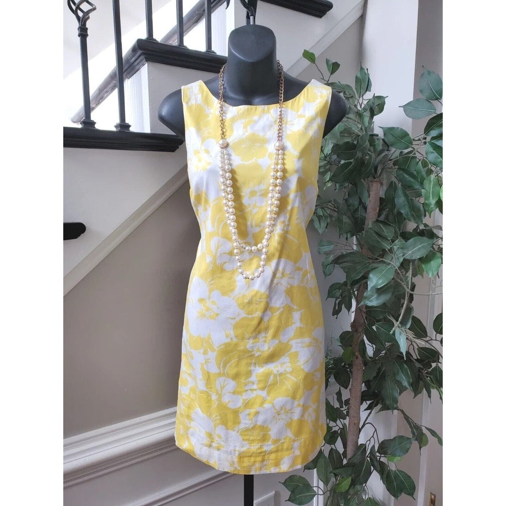 Tommy‎ Hilfiger Women Yellow Floral Round Neck Sleeveless Knee Length Dress S/P